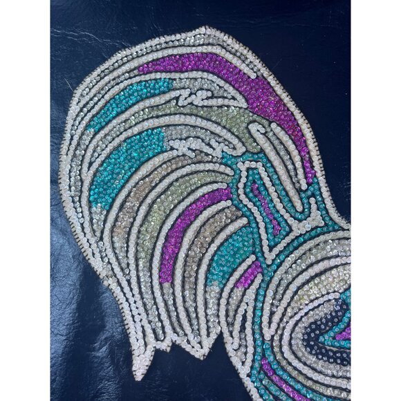 Huge Handmade Beaded Rooster Chicken Sequins 23" Tall Applique  Sparkle Colorful - Picture 5 of 9